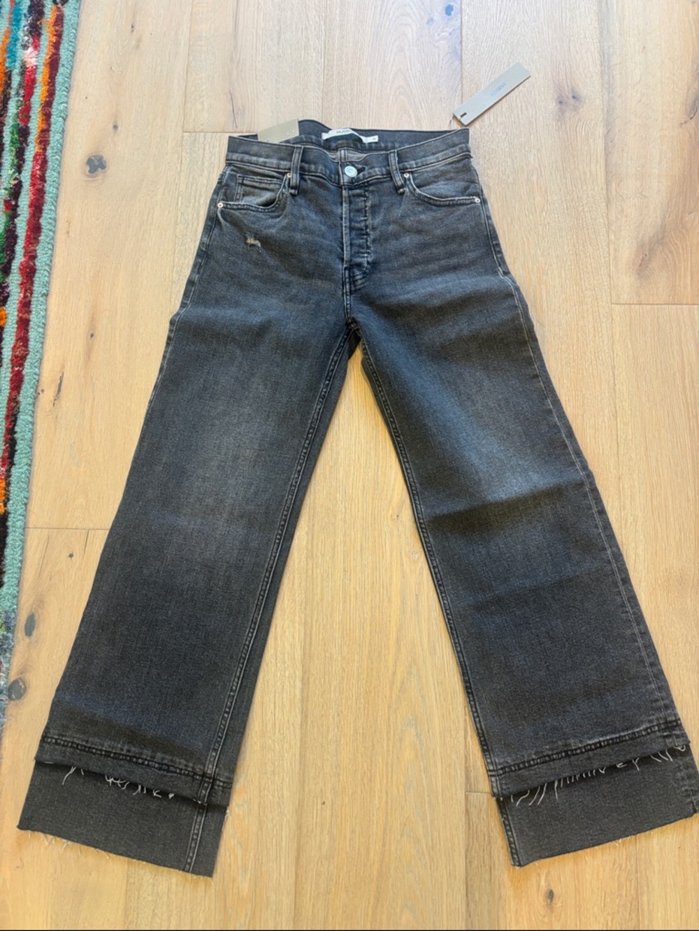 Hudson Jeans Wide-Leg Raw Hem Black Denim